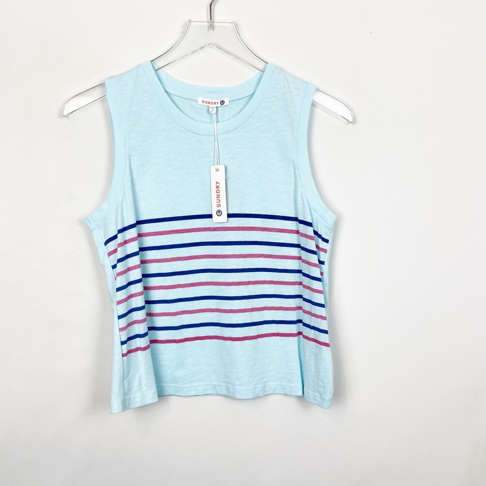 Sundry Light Blue Striped Cotton Tank 1